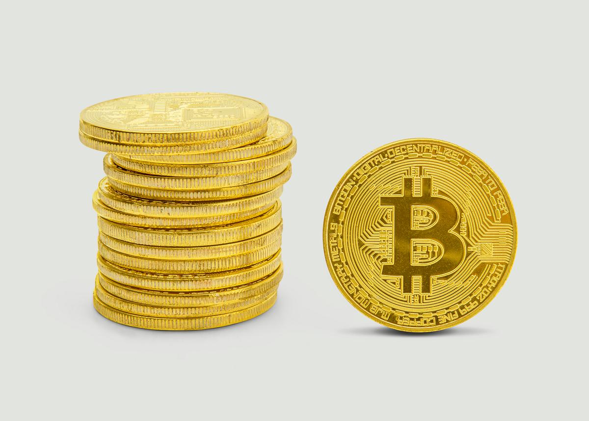 Download Stack Of Golden Bitcoins Mockup Design Royalty Free Stock Psd Mockup High Resolution Design