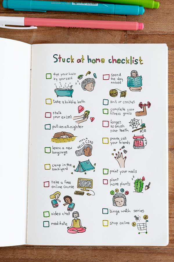 Stuck at home checklist in a notebook