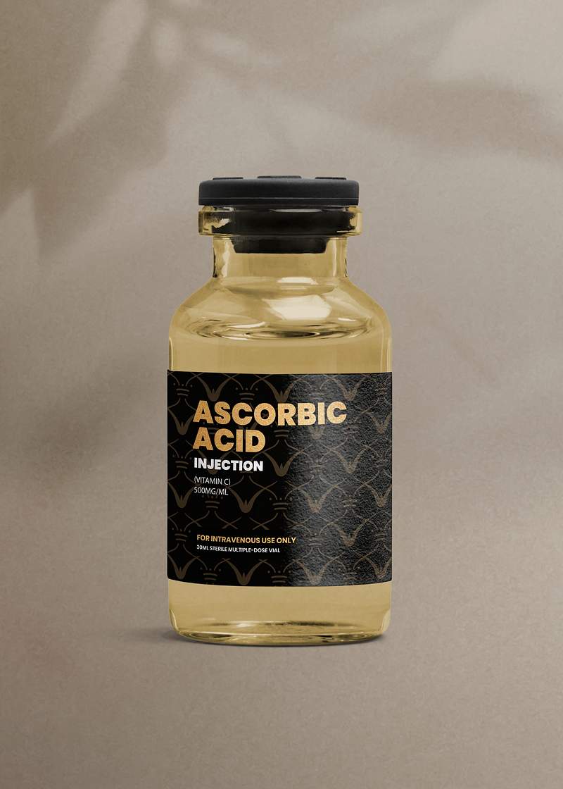 Download Amber ascorbic acid Vitamin C injection vial bottle label mockup for ascorbic acid psd