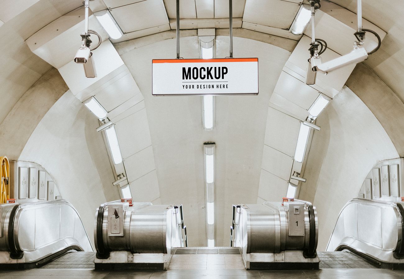 Download Signage at a subway escalators | Royalty free psd mockup ...