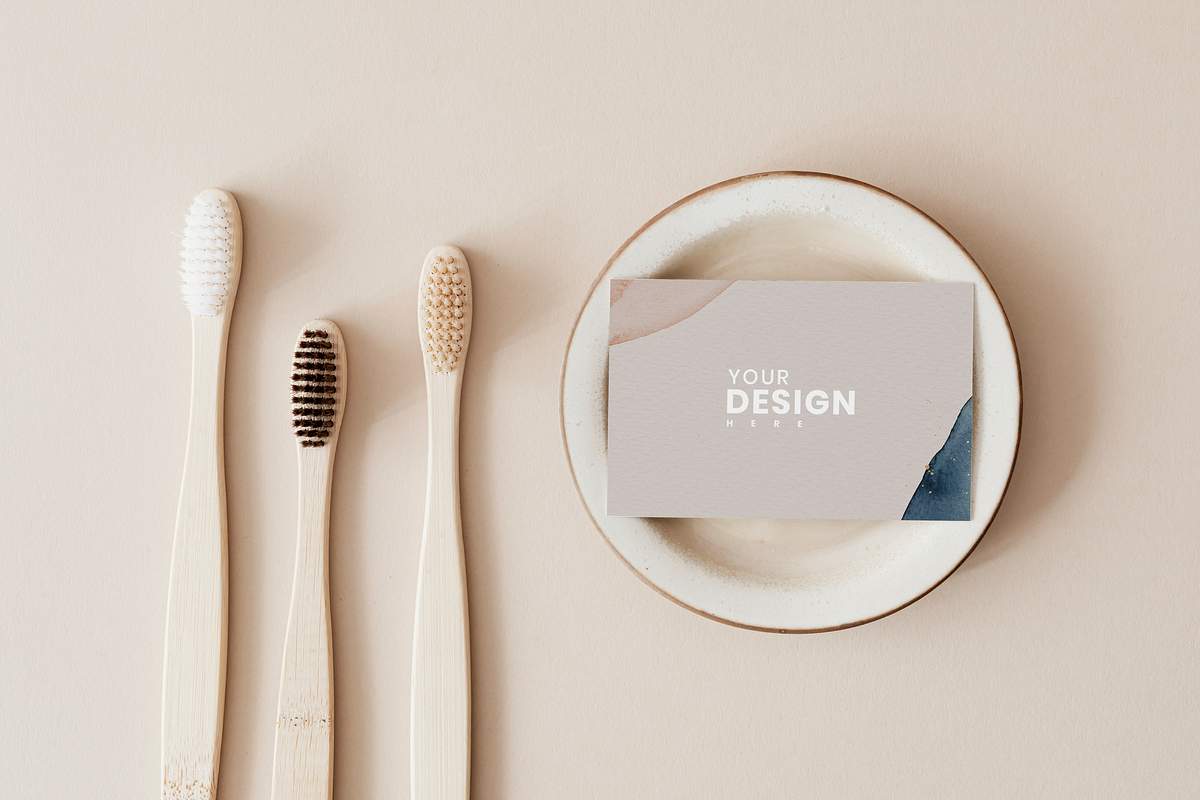 Download Bamboo Toothbrushes And Design Card Mockup Royalty Free Stock Photo High Resolution Image