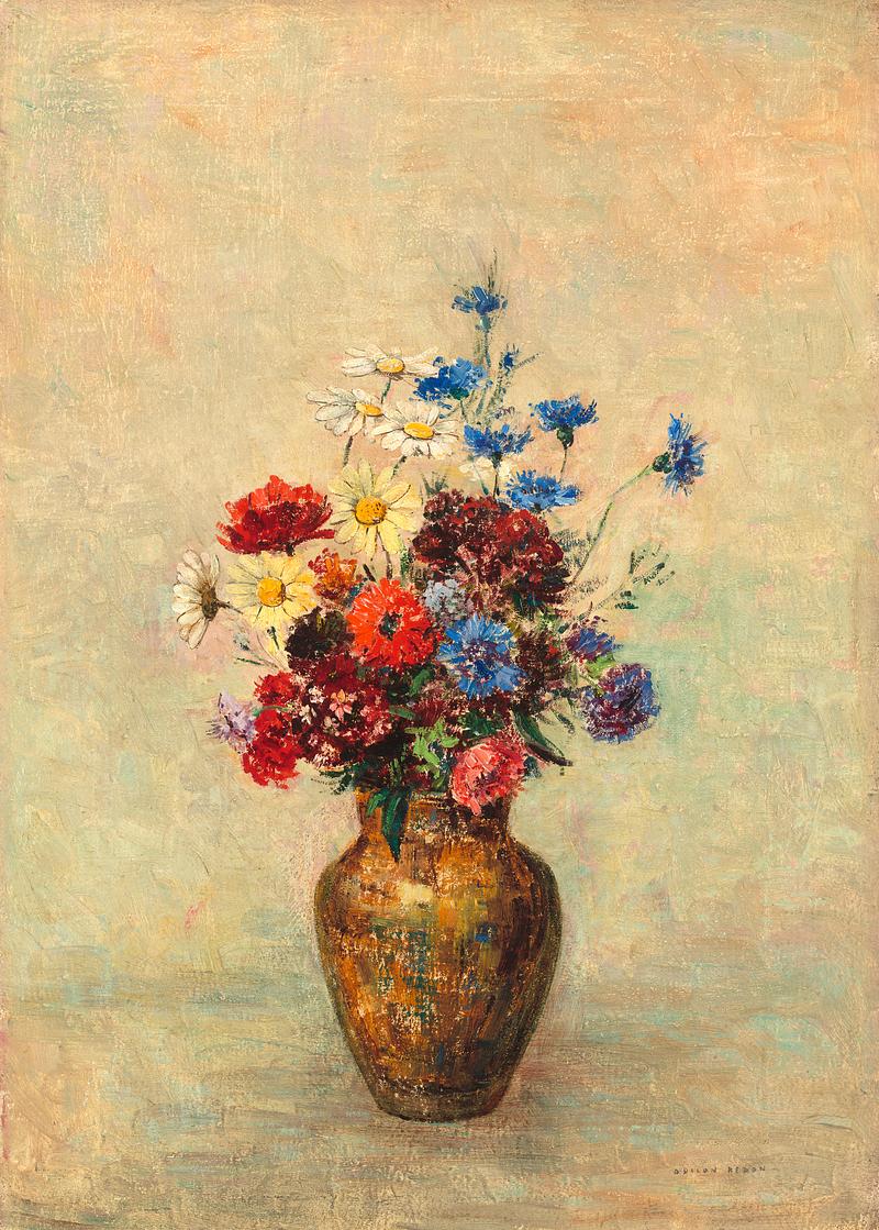 Flowers in a Vase by Odilon Redon Flowers in a Vase (1910) by Odilon Redon. Original from the National Gallery of Art. Digitally enhanced by rawpixel.