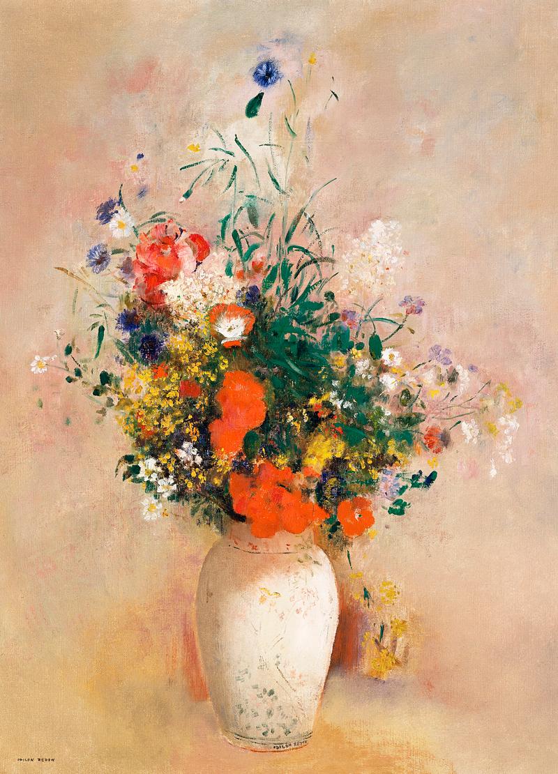 Vase of Flowers by Odilon Redon Vase of Flowers (Pink Background) (1906) by Odilon Redon. Original from The MET museum. Digitally enhanced by rawpixel.