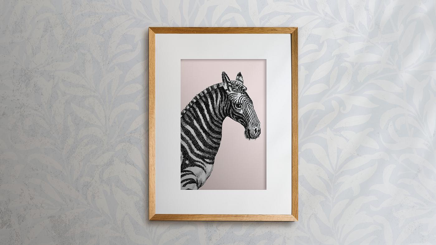 Wooden picture frame hanging on a patterned wall illustration Wooden picture frame hanging on a patterned wall illustration