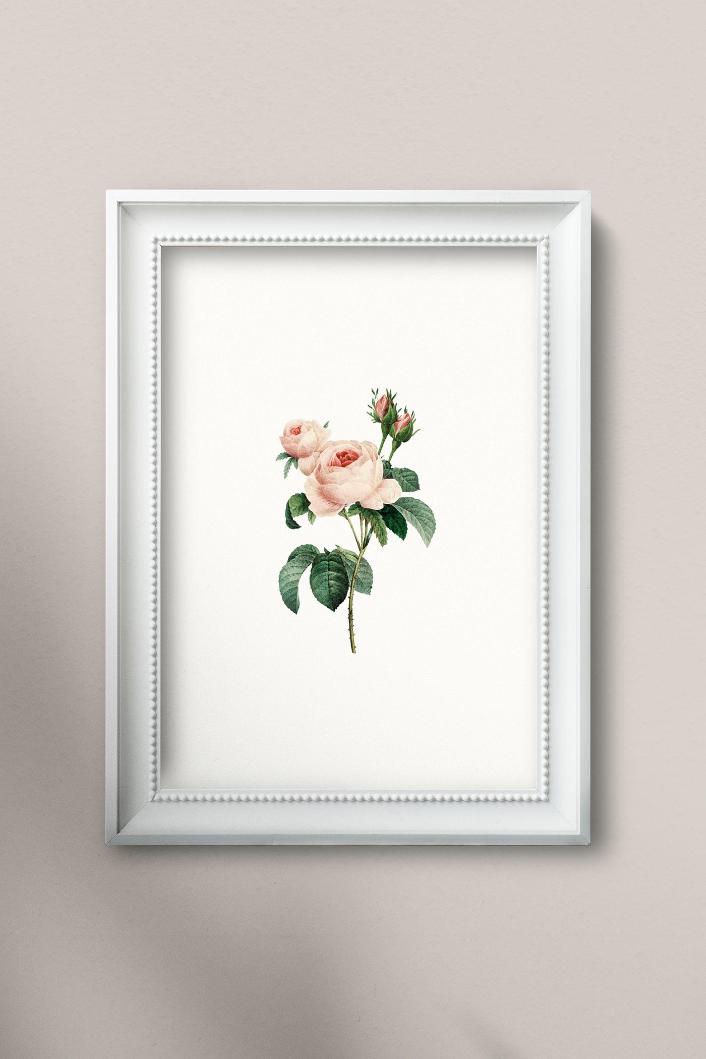 Blank frame mockup White picture frame hanging on a wall illustration