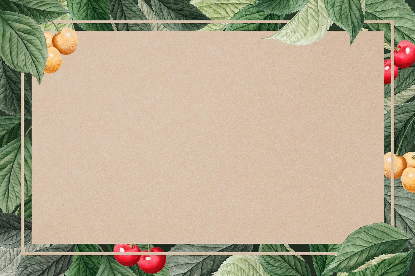 Hand drawn cherry pattern with rectangle gold frame illustration Hand drawn cherry pattern with rectangle gold frame illustration