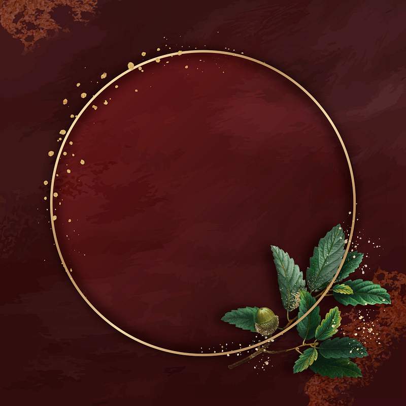 Simple nature circle frame | Free stock vector | High Resolution design Hand drawn oak leaf pattern with round gold frame on red background vector