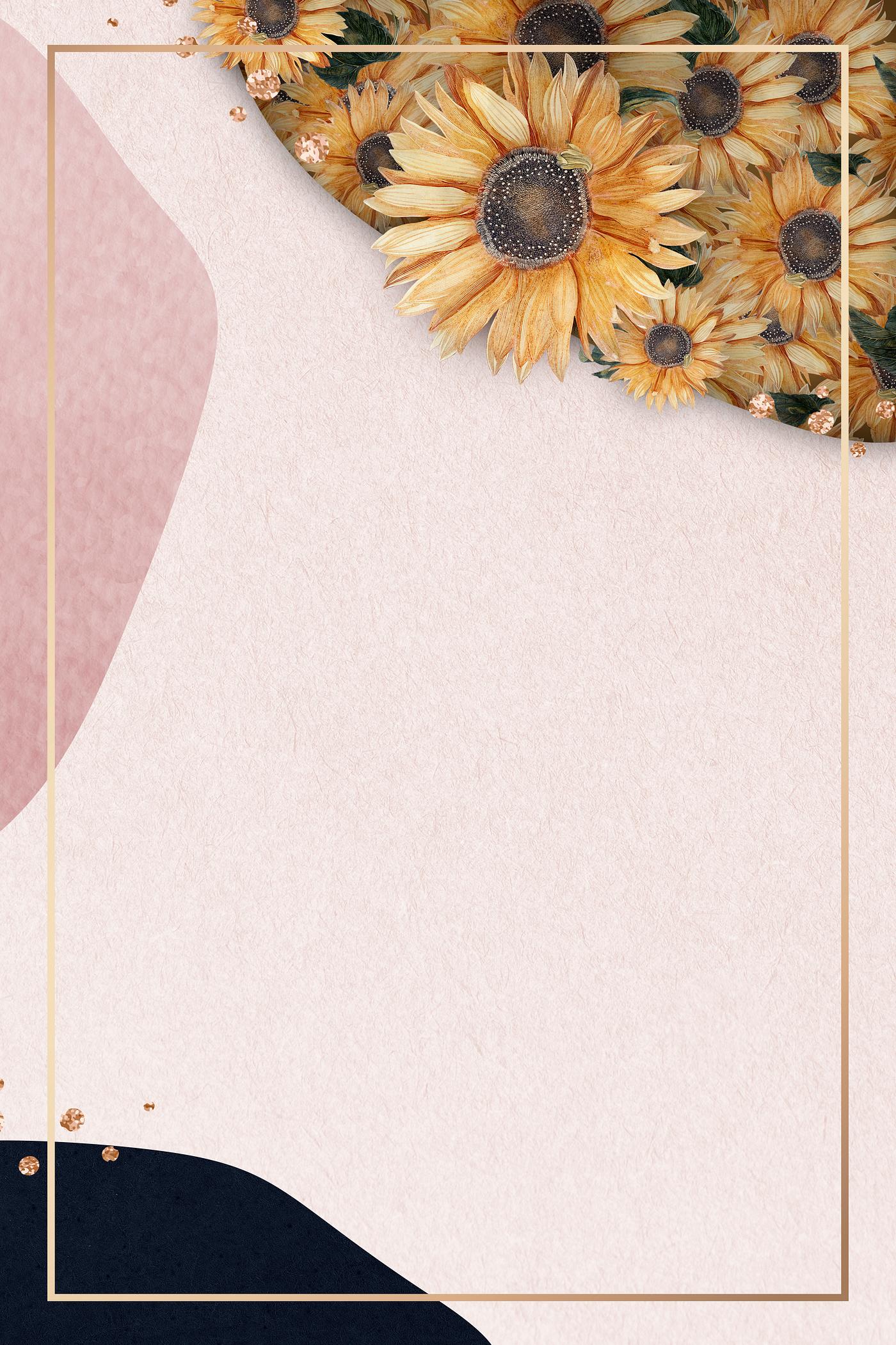 Sunflower gold frame Gold frame on pink collage background with sunflowers patterned illustration
