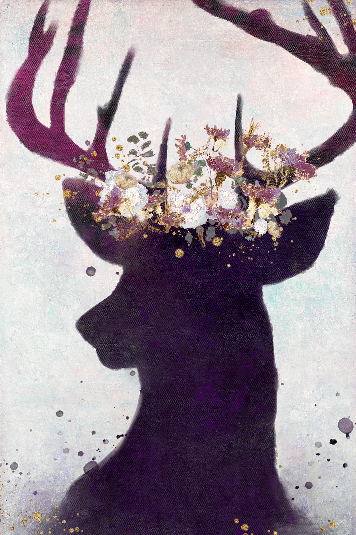 Deer head silhouette painting background illustration Deer head silhouette painting background illustration
