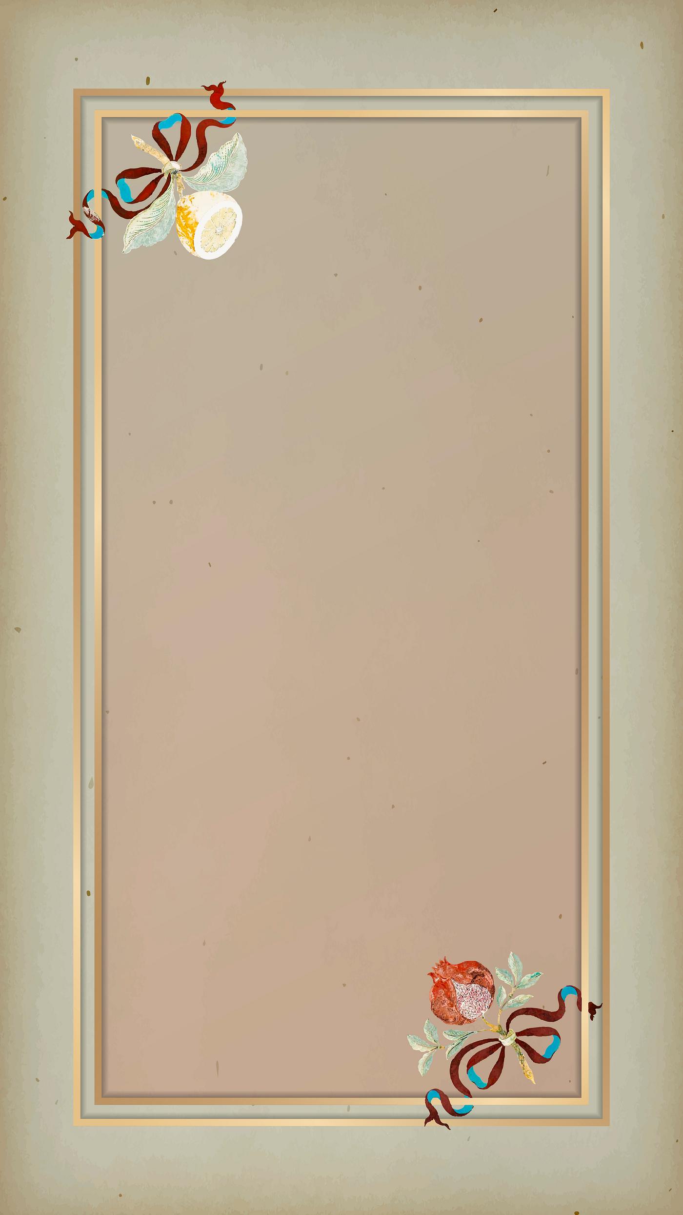 Antique artwork phone background Gold frame on vintage green mobile phone wallpaper template vector