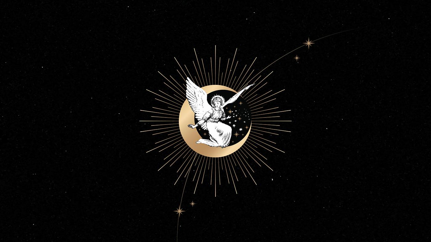 Vintage Christmas angel banner Vintage Christmas angel on a crescent moon from the public domain vector