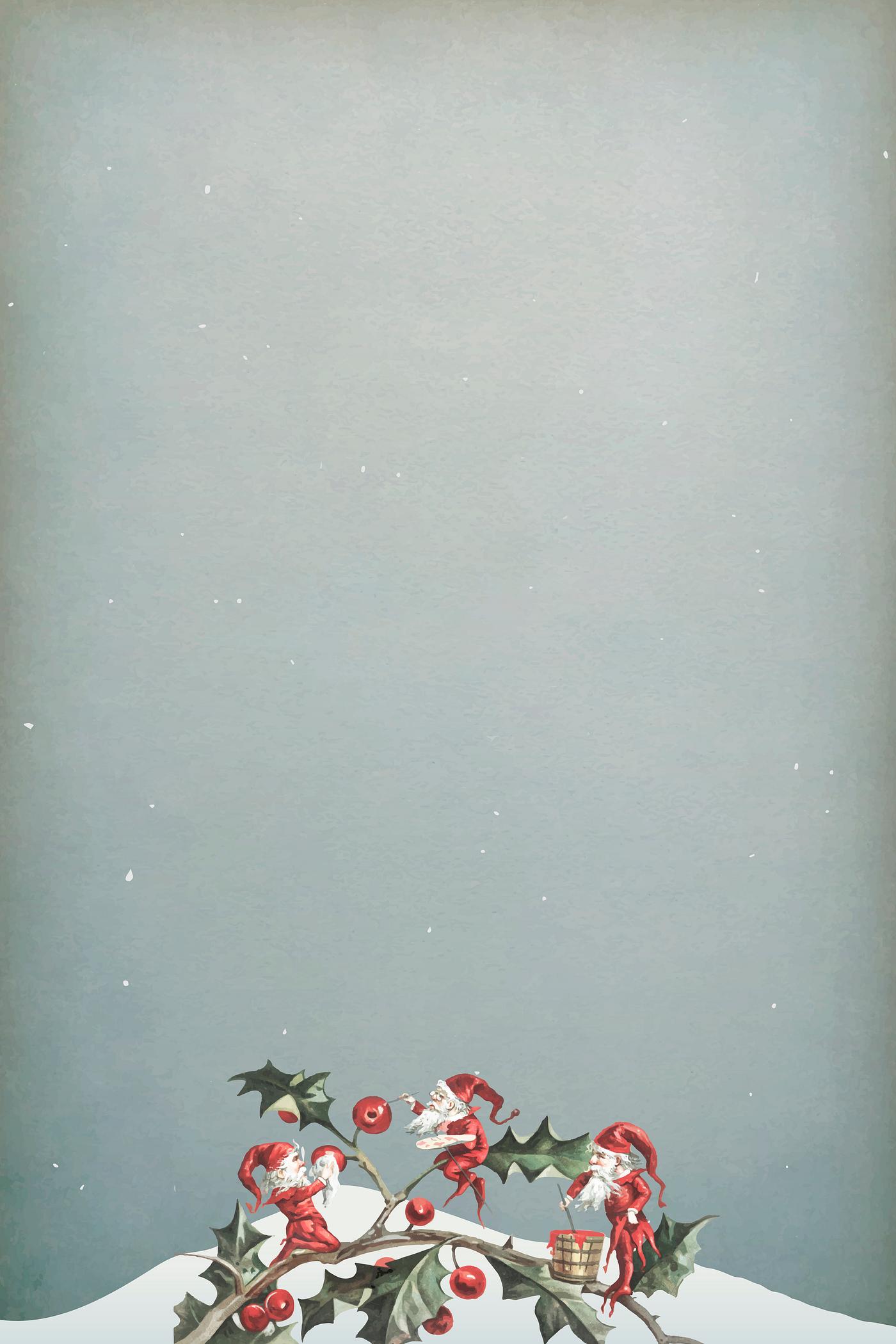 Vintage Christmas background Elves painting some holly berries from the public domain Christmas vintage illustration vector