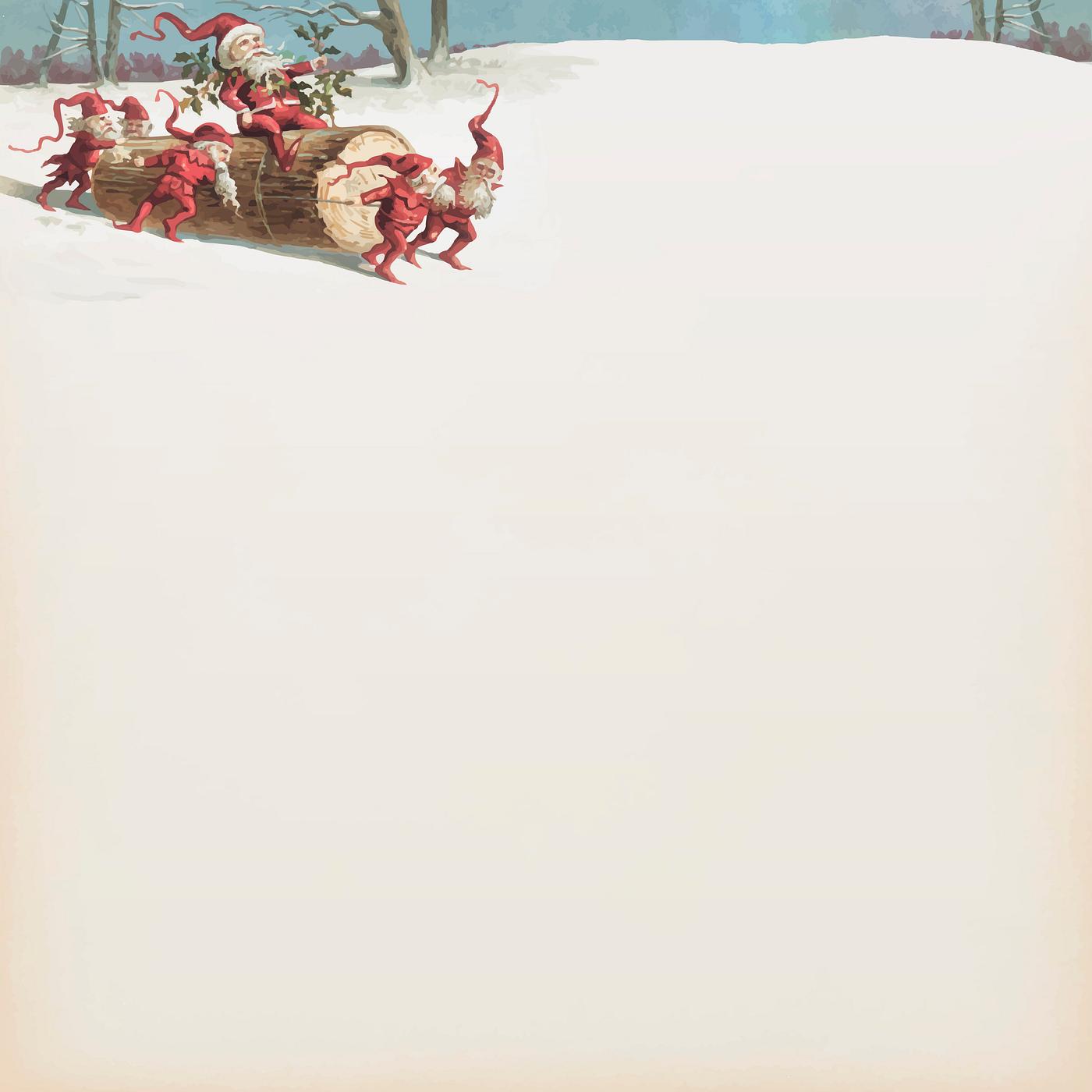Vintage Christmas background Santa elves sliding on a log from the public domain Christmas vintage illustration vector