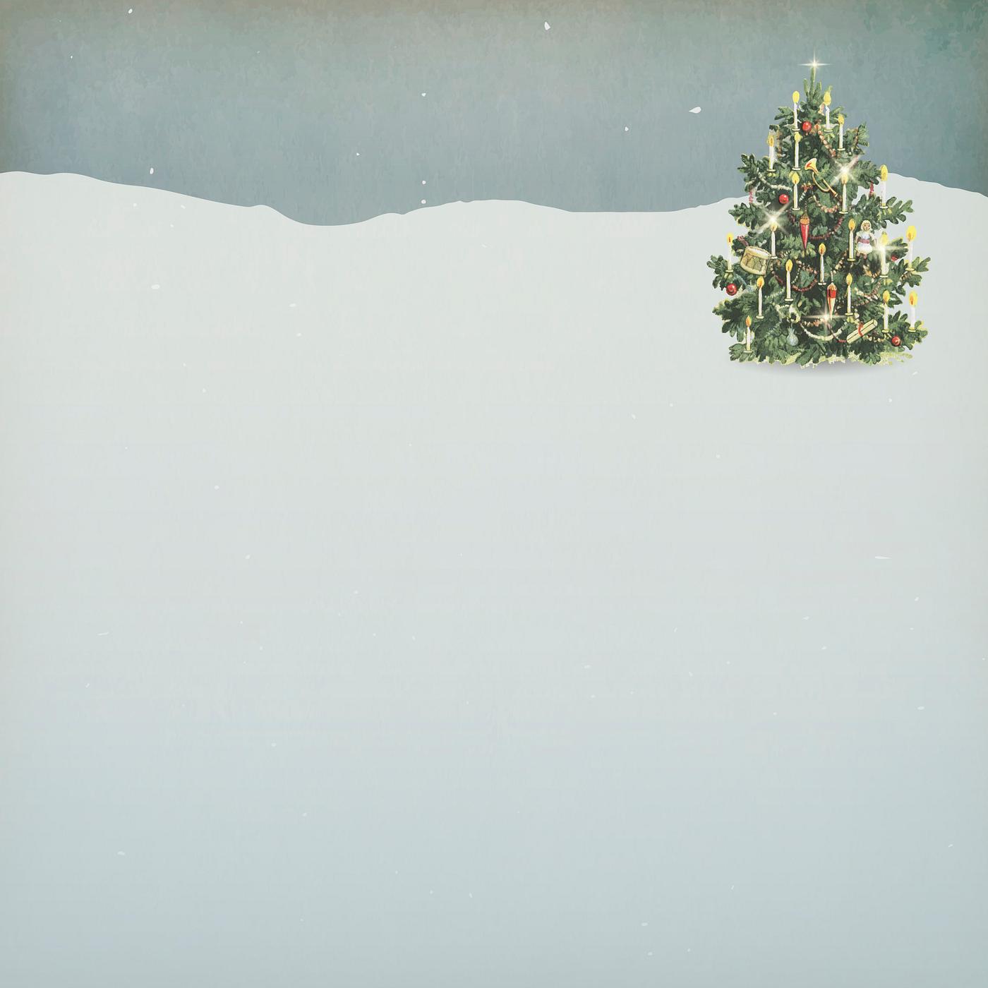 Vintage Christmas tree card A decorated Christmas tree on a snowy land from the public domain vintage illustration vector