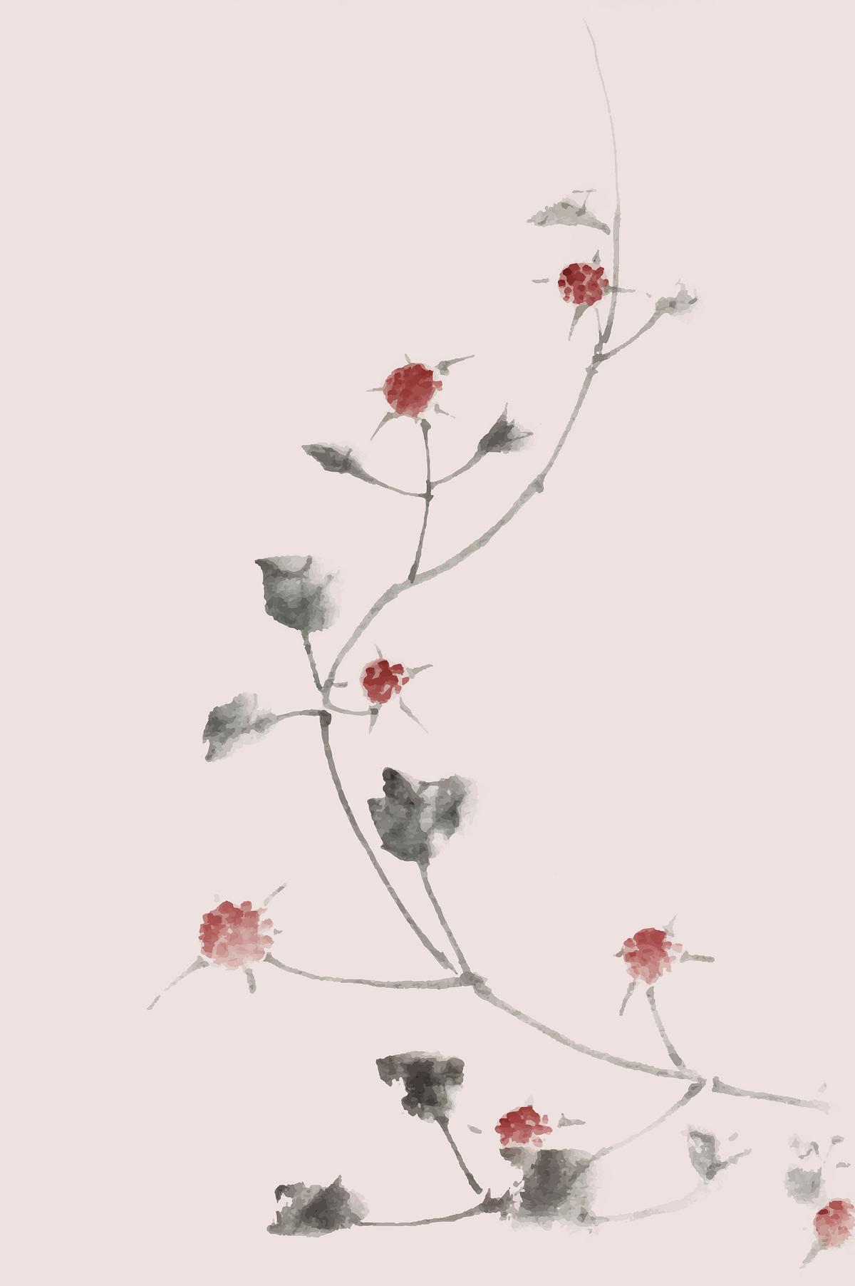 Red blossoms vintage illustration vector, | Premium Vector Illustration ...