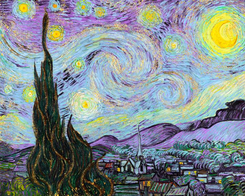 The Starry Night vintage illustration vector,… | Royalty free stock vector The Starry Night vintage illustration vector, remix from original painting by Vincent Van Gogh.