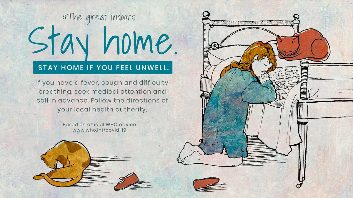 Little girl staying home praying illustration… | Free PSD | High resolution mockup Little girl staying home praying illustration psd mockup banner and WHO's advice on self isolatation