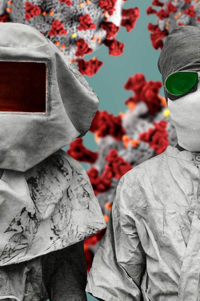 Vintage protective suits from the Spanish flu… | Free stock illustration | High Resolution graphic Vintage protective suits from the Spanish flu pandemic coronavirus contaminated background
