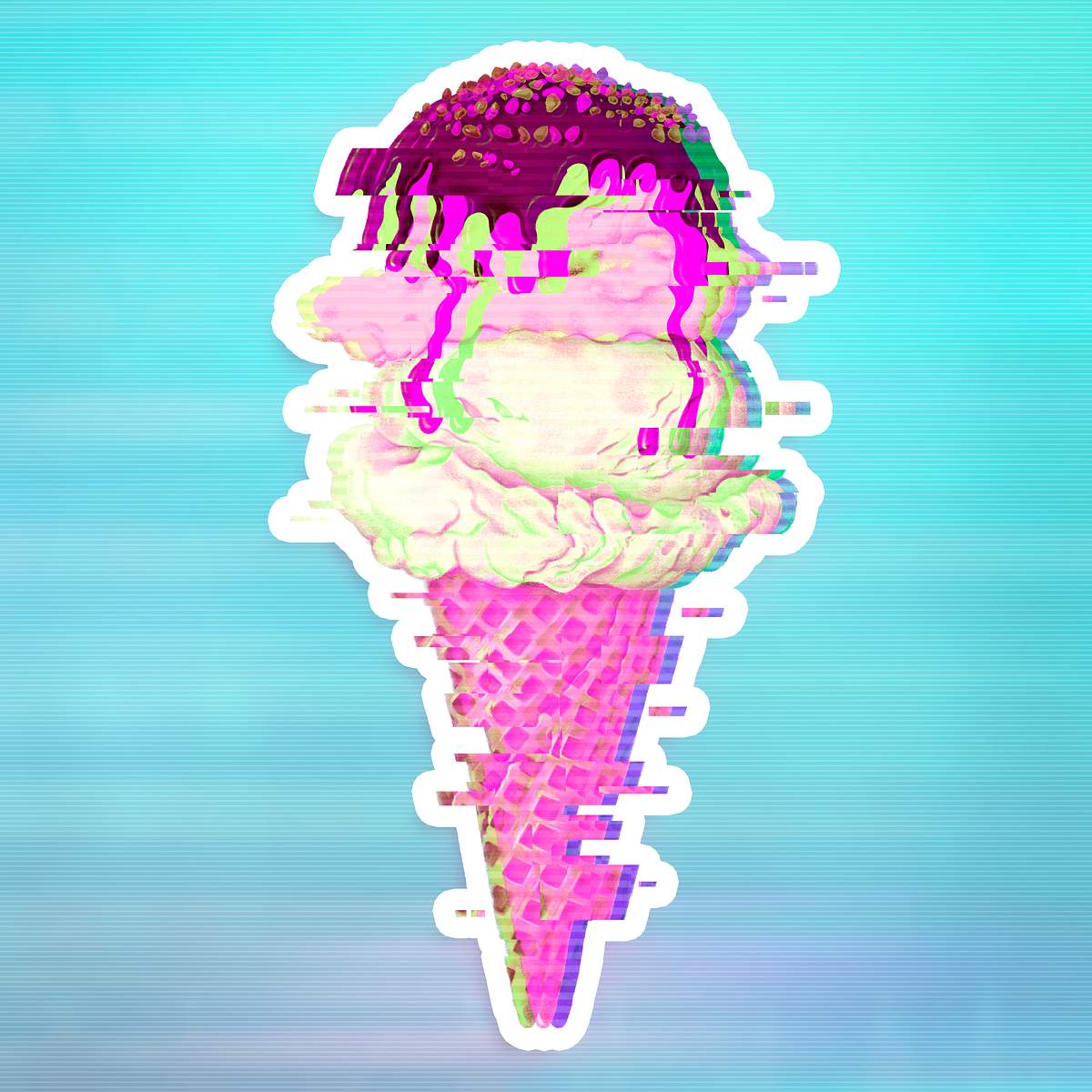 Ice Cream With Glitch Effect Sticker With White Border Royalty Free Illustration 2350623 - creamys ice cream decal roblox