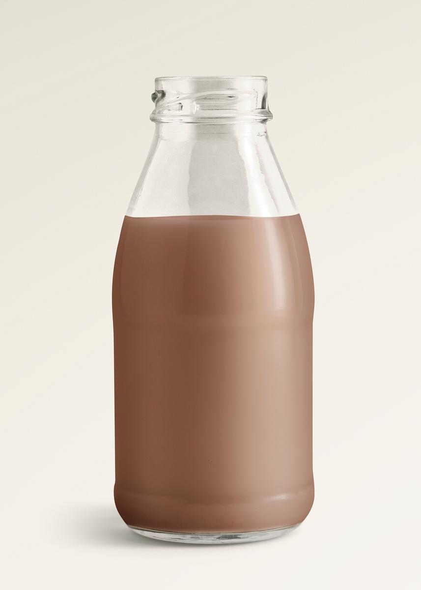 Download Fresh Chocolate Milk In A Glass Bottle Mockup Royalty Free Stock Photo High Resolution Image