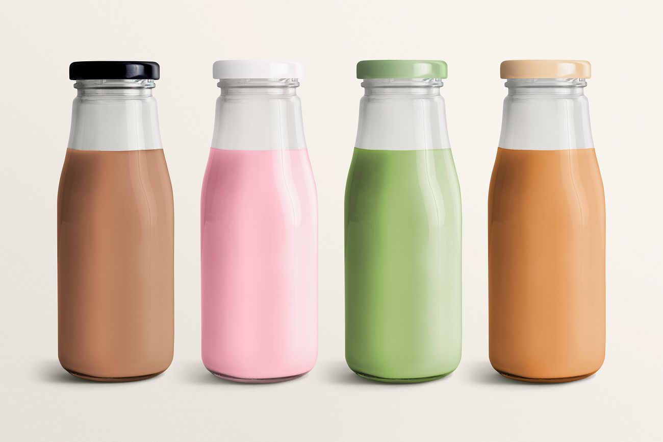 Colorful milk tea in glass bottle mockups | Royalty free ...