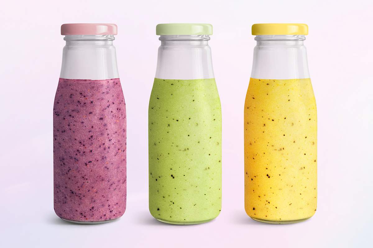 Download Free Royalty Image About Fruit Smoothie In Glass Bottle Mockups Set