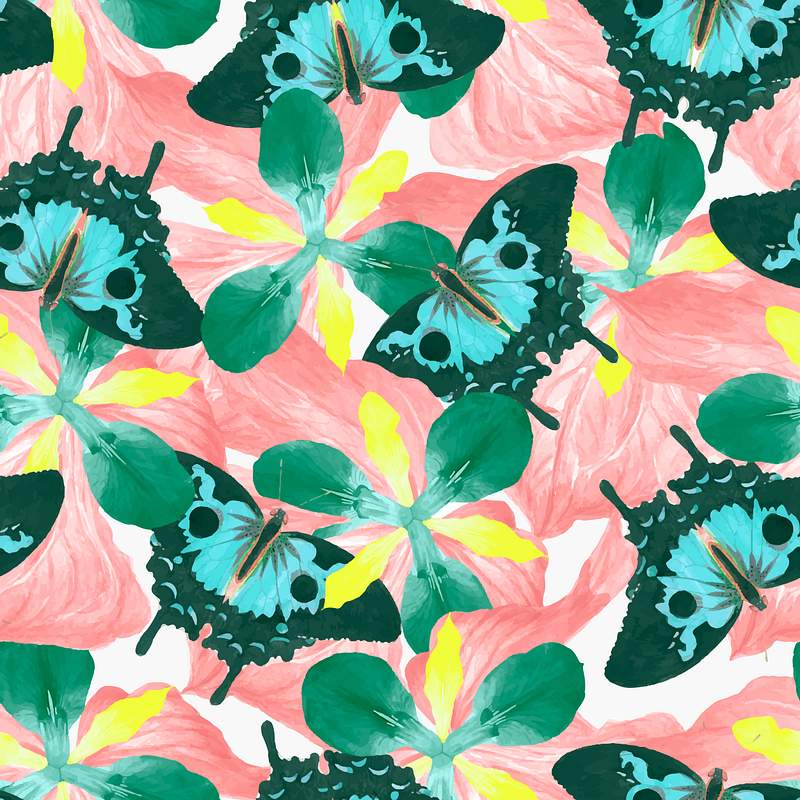 Seamless butterfly floral vector pattern,… | Royalty free stock Illustration | High Resolution graphic Seamless butterfly floral vector pattern, vintage remix from The Naturalist's Miscellany by George Shaw