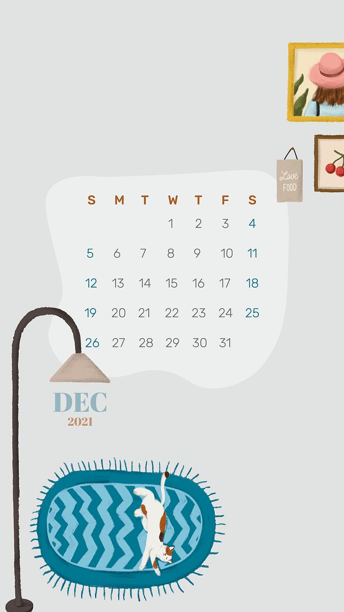 Calendar 2021 December Template Phone Wallpaper Vector Hand Drawn Lifestyle Images Free Photos Png Stickers Wallpapers Backgrounds Rawpixel