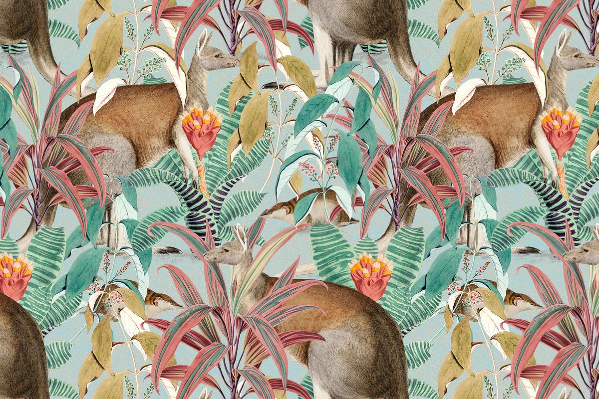 Kangaroo pattern background psd jungle | Premium PSD - rawpixel