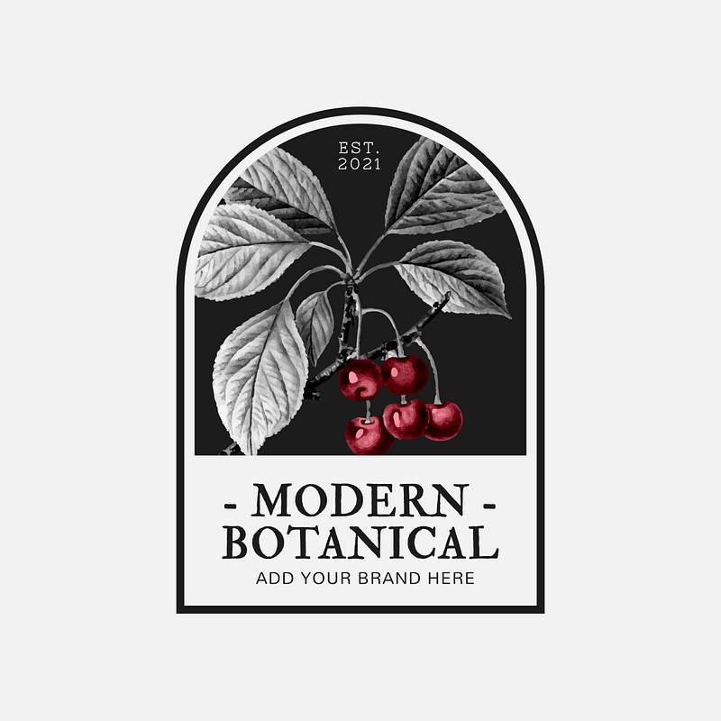 Modern botanical business badge vector with… | Royalty free stock Illustration | High Resolution graphic Modern botanical business badge vector with cherry illustration for beauty brand