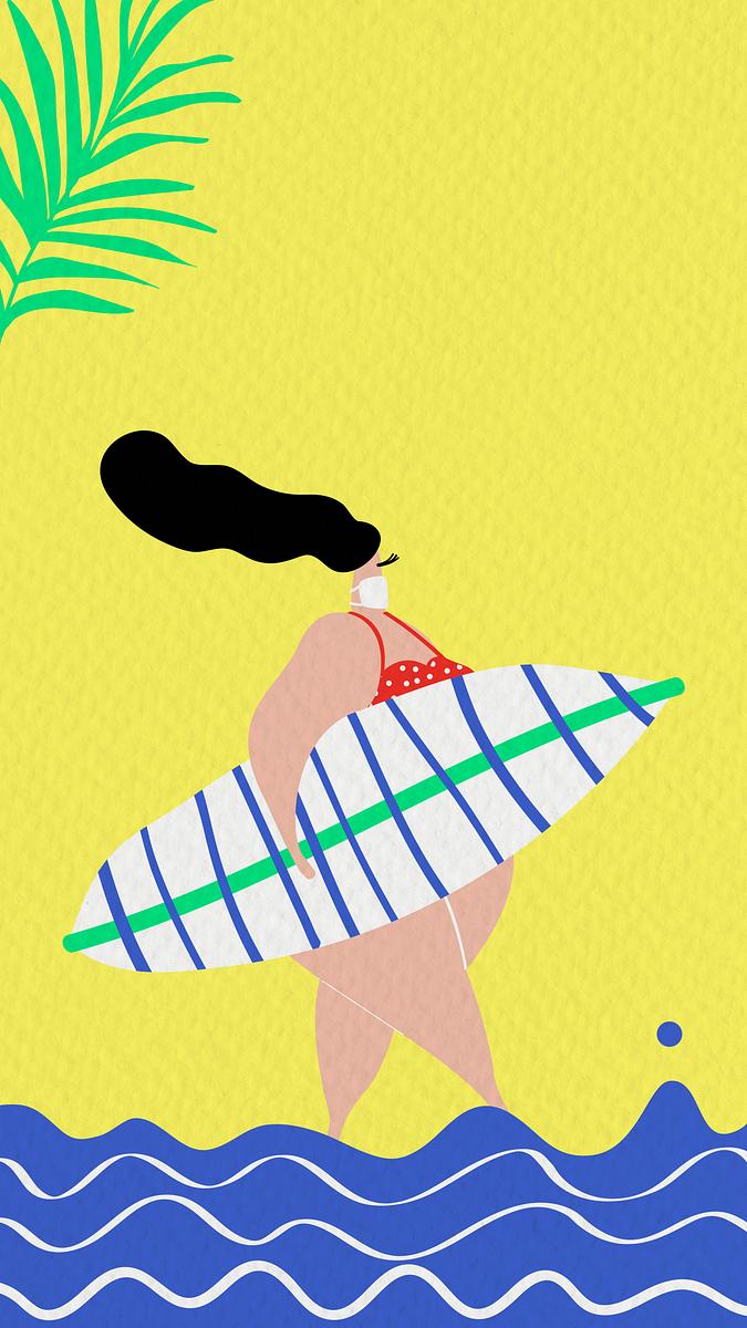 Woman holding surfboard background | Free Photo Illustration - rawpixel