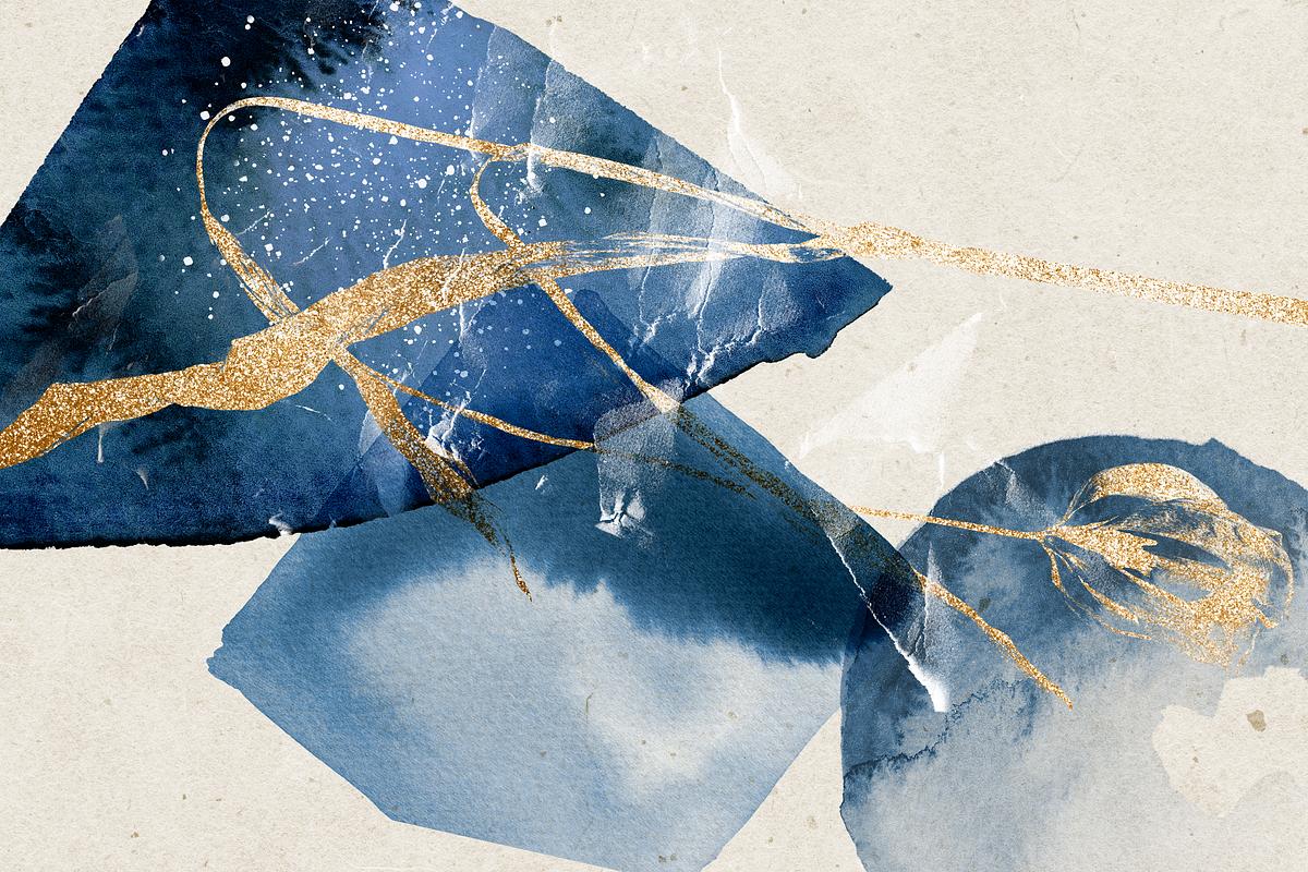 Abstract blue background, gold botanical | Free Photo - rawpixel