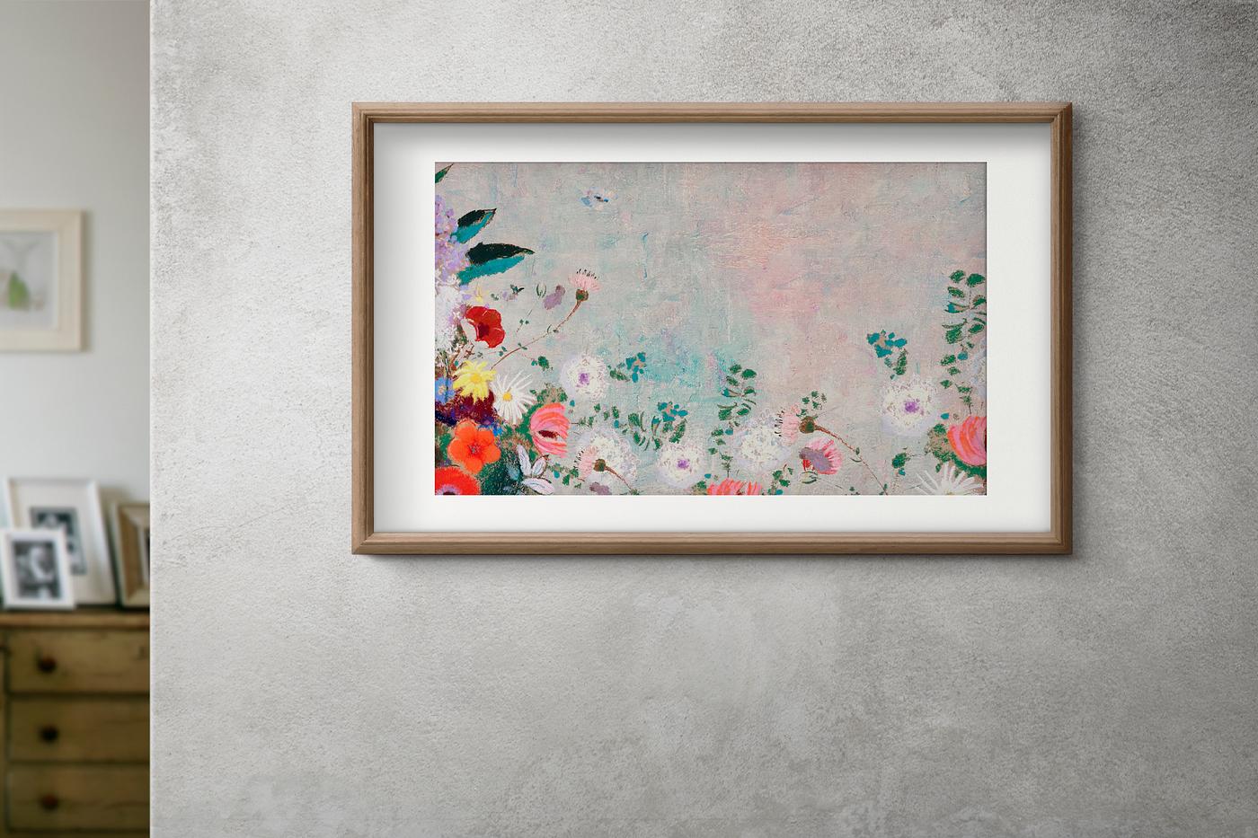Wooden frame mockup on a gray wall Wooden frame mockup on a gray wall