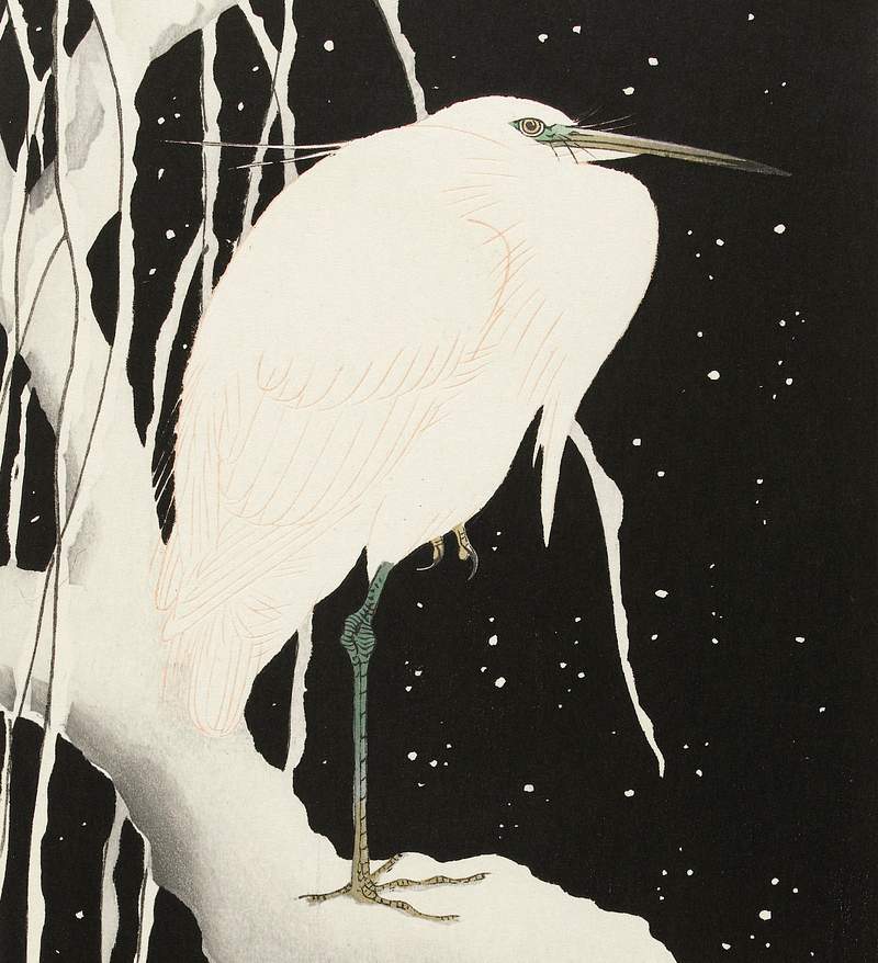 Heron in snow (ca. 1925–1936) by Ohara Koson. Original from The Rijksmuseum. Digitally enhanced by rawpixel.