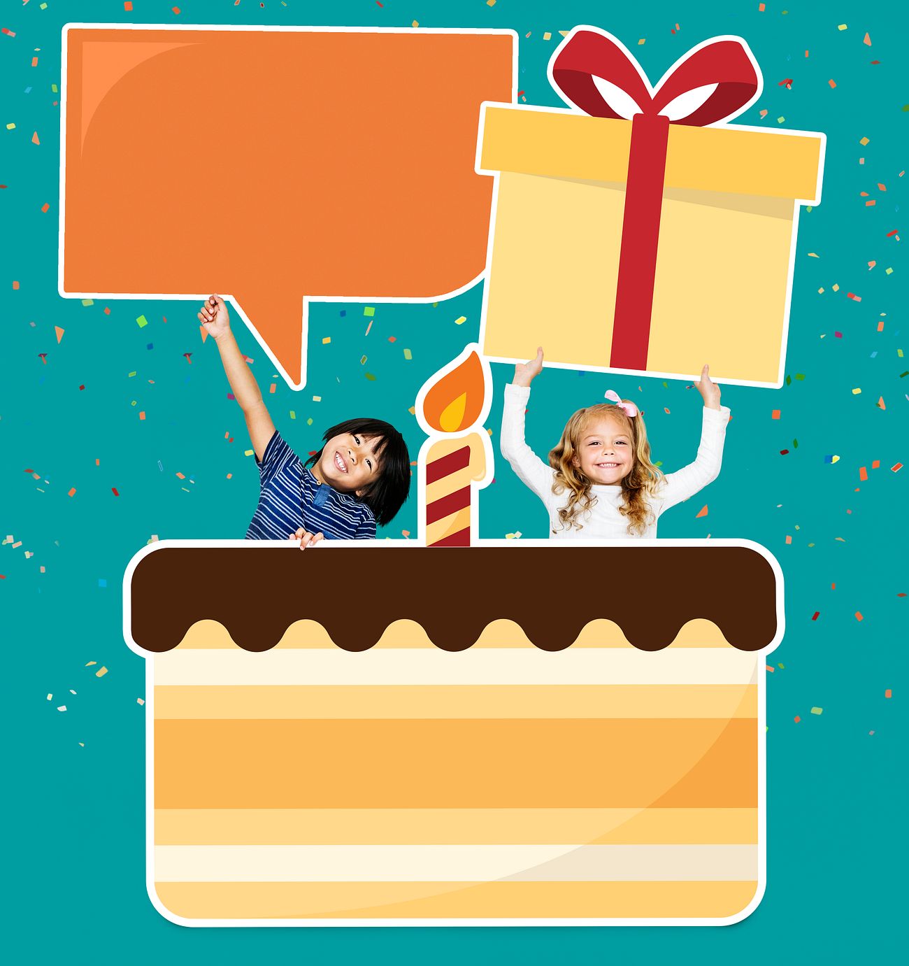 Download Happy kids celebrating a birthday party with cake | Free psd mockup - 492002