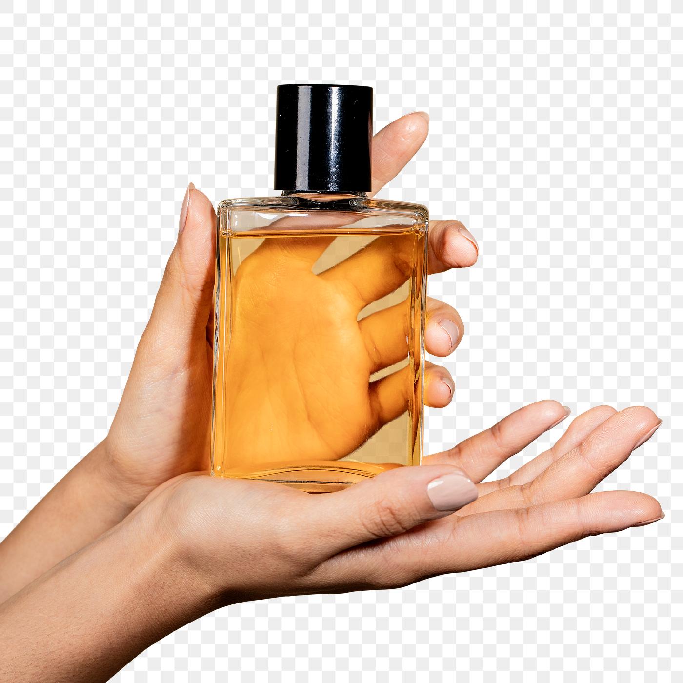 Download Cologne bottle in a feminine hand png | Royalty free stock transparent png - 2055959