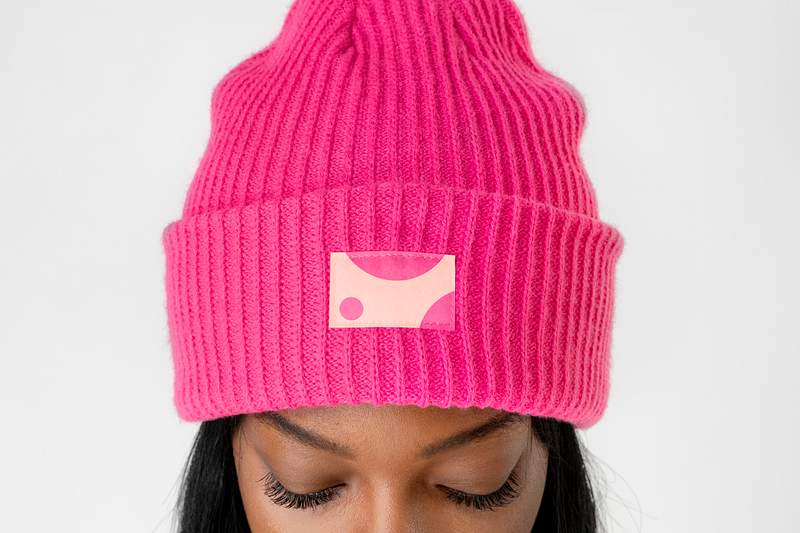 Download Free Royalty Image About Black Woman Wearing A Hot Pink Beanie Mockup