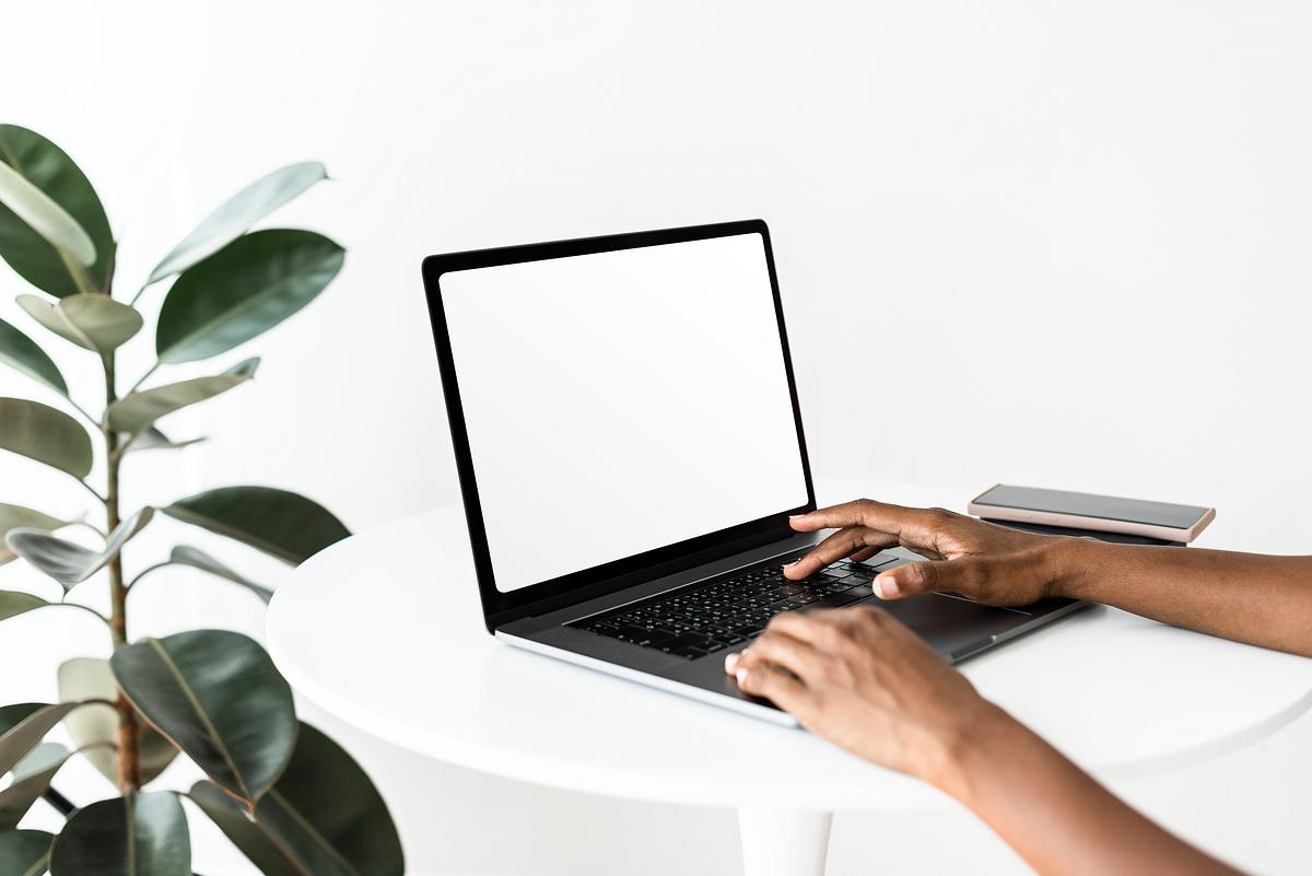 Download Laptop Screen Mockup Psd On A White Table Royalty Free Stock Photo High Resolution Image
