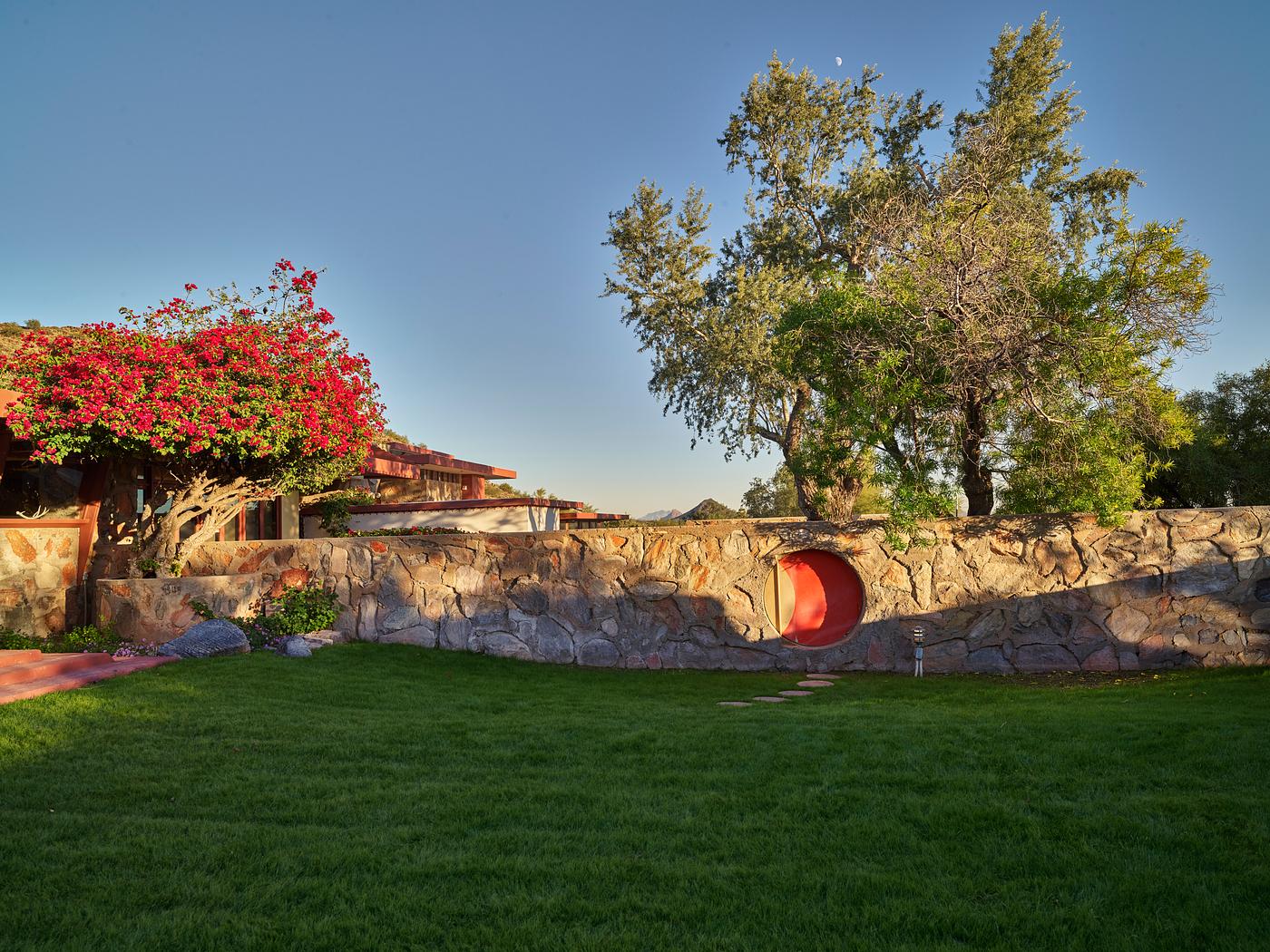 Carol M. Highsmith's Arizona Photograph View of the “Moon Gate” from the garden at Taliesin West, renowned architect Frank Lloyd Wright's winter...