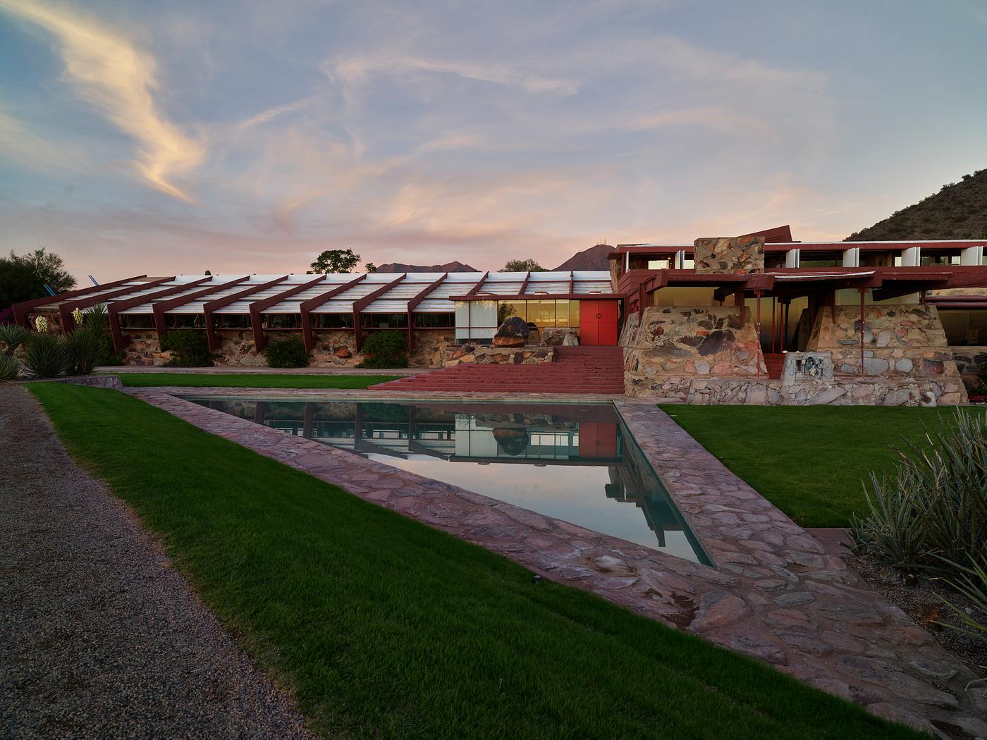 View from the “Prow” at Taliesin West, renowned architect Frank Lloyd Wright's winter home and school in the... View from the “Prow” at Taliesin West, renowned architect Frank Lloyd Wright's winter home and school in the...