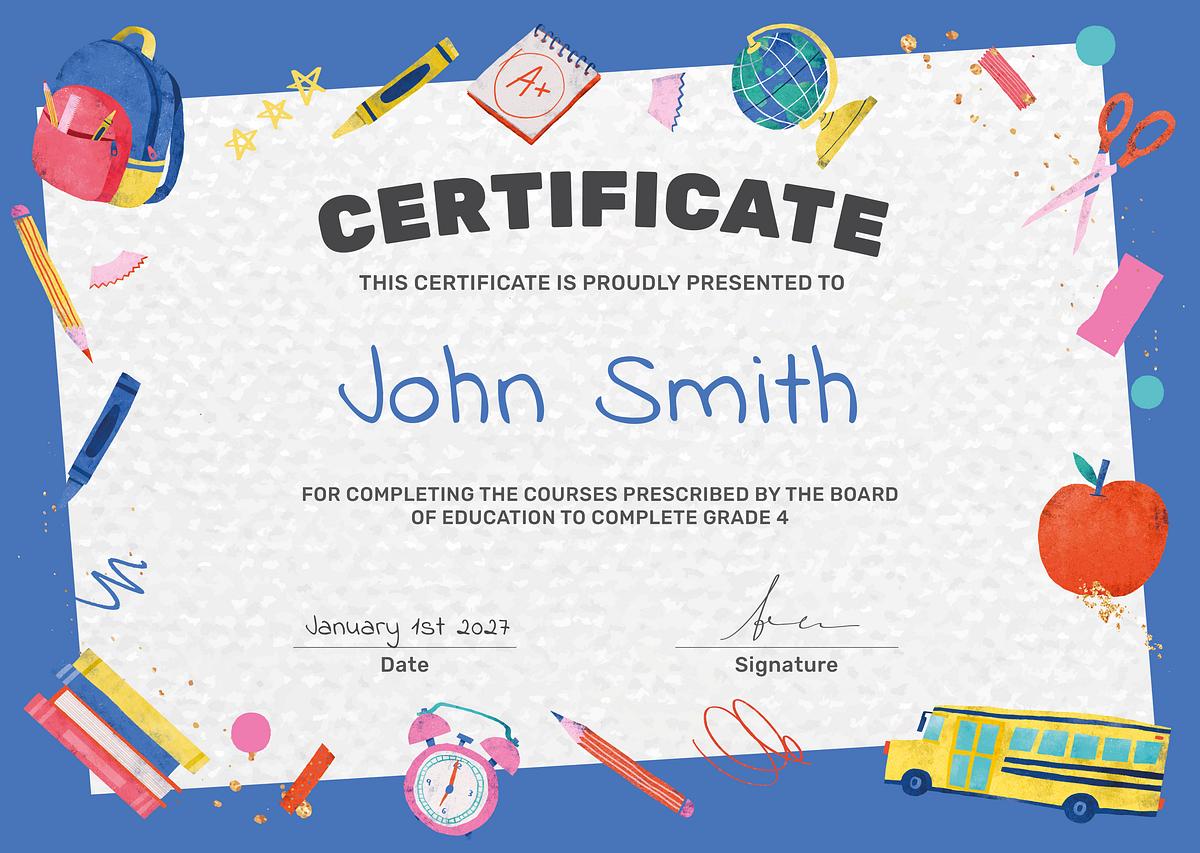 Colorful elementary certificate template vector Free Vector Template