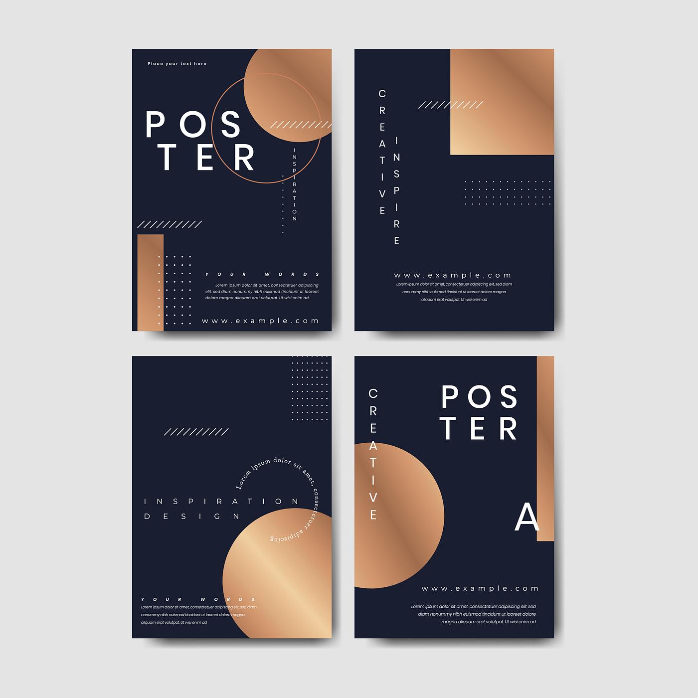 Navy blue poster template vector set Navy blue poster template vector set