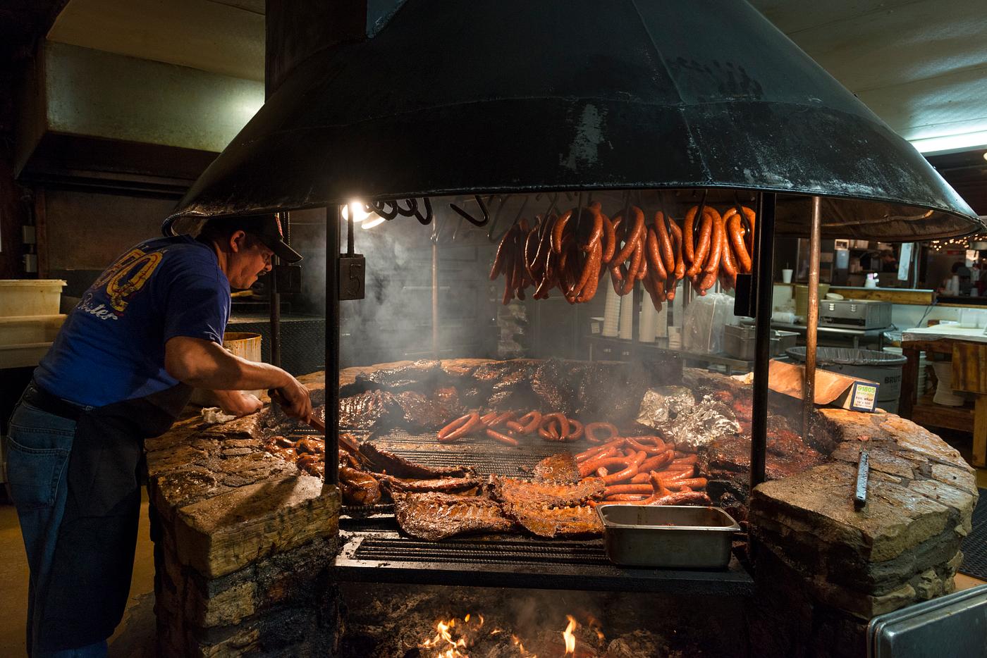 Carol M. Highsmith’s Texas Photograph Barbecue Pit at the original Salt Lick BBQ, a barbecue restaurant in Dripping Springs, in Hays County, Texas, south of...