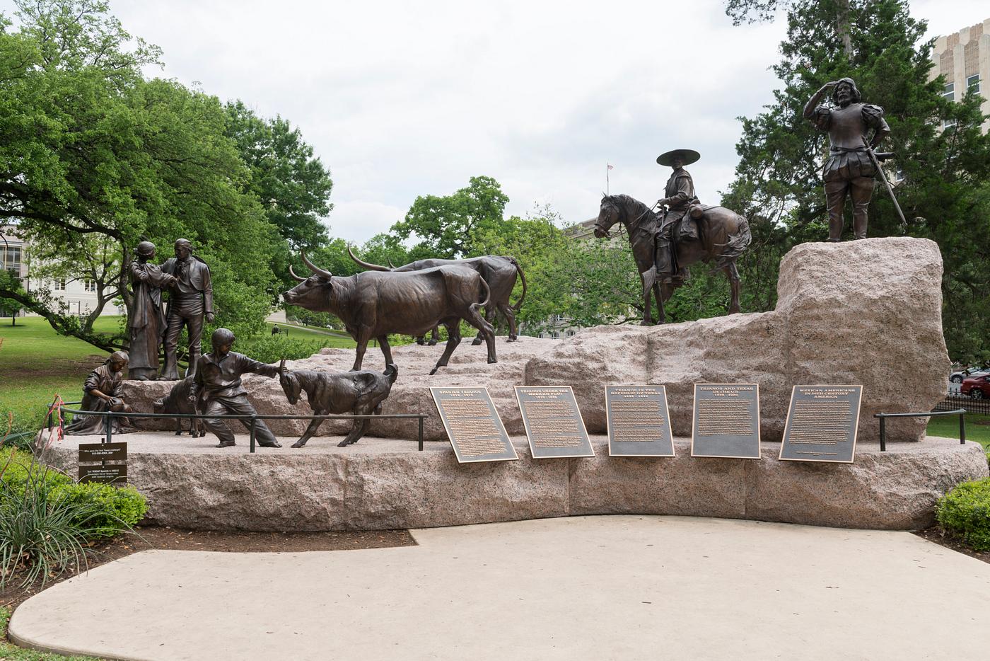 Carol M. Highsmith’s Texas Photograph The Tejano Monument, a sculpture on the Texas Capitol Grounds that salutes Texas's first cowboys — Spanish "...