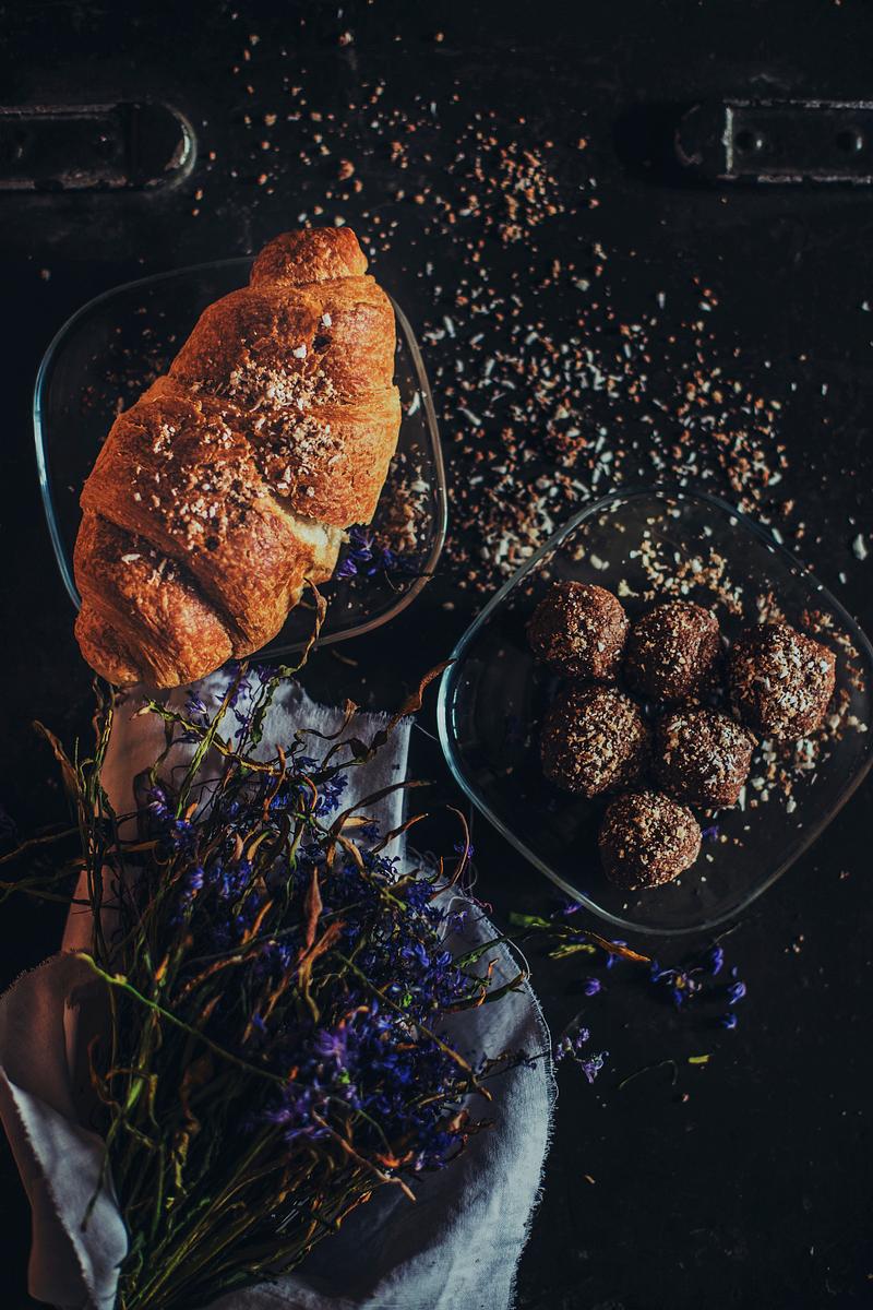 Rustic bakery tablescape with french… | Free public domain photo Rustic bakery tablescape with french croissant, chocolate truffles, and dried flowers. Original public domain image from…
