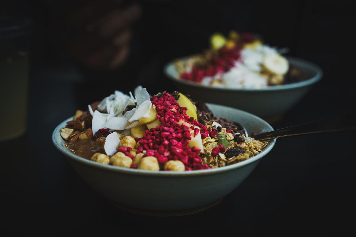 Healthy fruit bowls with coconut, berries,… | Free public domain photo Healthy fruit bowls with coconut, berries, and nuts for breakfast. Original public domain image from Wikimedia Commons
