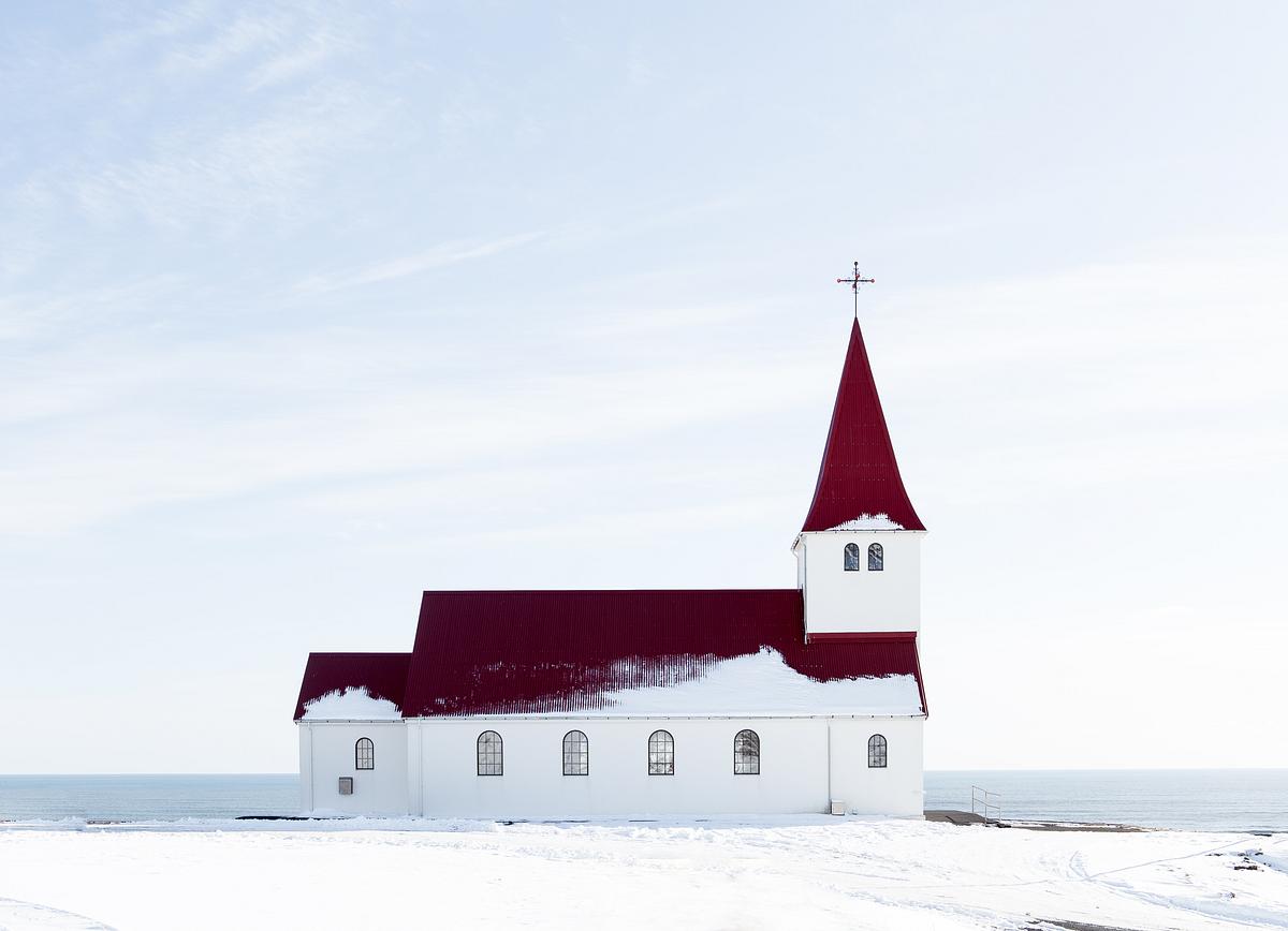 Chapel in Vík, Iceland. Original public domain image from Wikimedia Commons