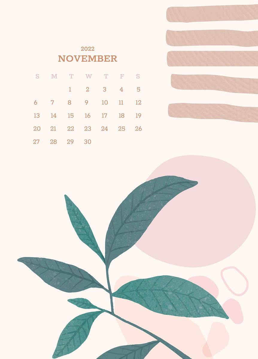 Botanical November monthly editable calendar Free Vector rawpixel