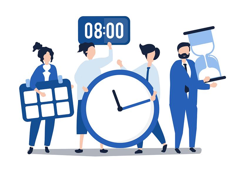 Characters of people holding time management concept illustration 