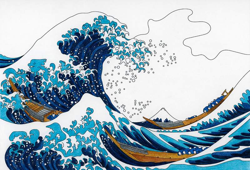 The Great Wave of Kanagawa (1829–1833)… | Free stock illustration | High Resolution graphic The Great Wave of Kanagawa (1829–1833) by Katsushika Hokusai: adult coloring page